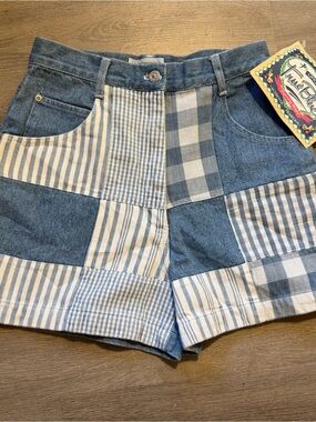 True Blue Patchwork Denim Blue and White Women's Shorts b1